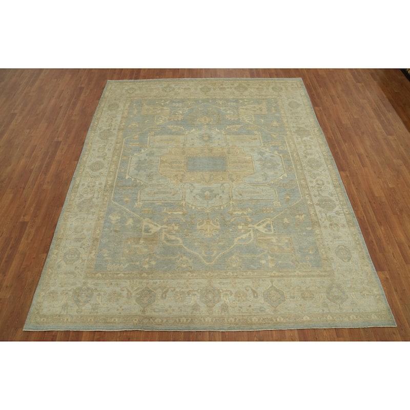 Vegetable Dye Wool Oushak Turkish Area Rug, Medallion Geometric Carpet - 9' 9'' X 8' 2''