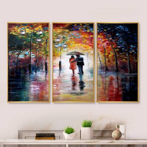Designart 'Lovers under umbrella' People Framed Art Prints Set of 3 - 4 Colors of Frames