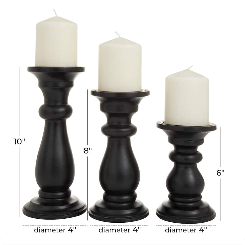 Mango Wood Turned Style Pillar Candle Holder (Set of 3) - Black, White or Gold - S/3 10", 8", 6"H