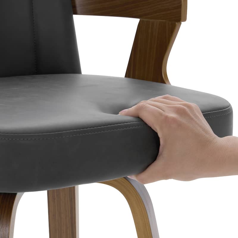 Upholstered Swivel Barstool with Arms and Bentwood Legs - 40.8"H x 18.9"W x 19.5"D/19.3"D