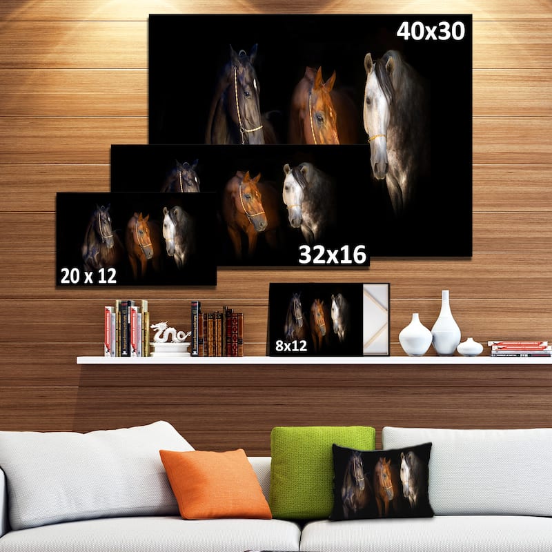 Designart "Three Horses with Golden Bridle" Animal Canvas Art Print