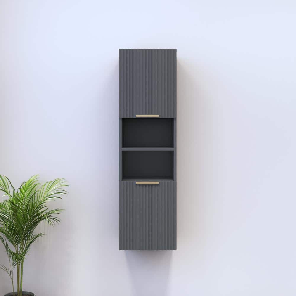 Meble Furniture Madera 05 Wall-Mounted Gray Matte Bookcase 13.6W x 13.8D x 47.2H Inches European Modern Design