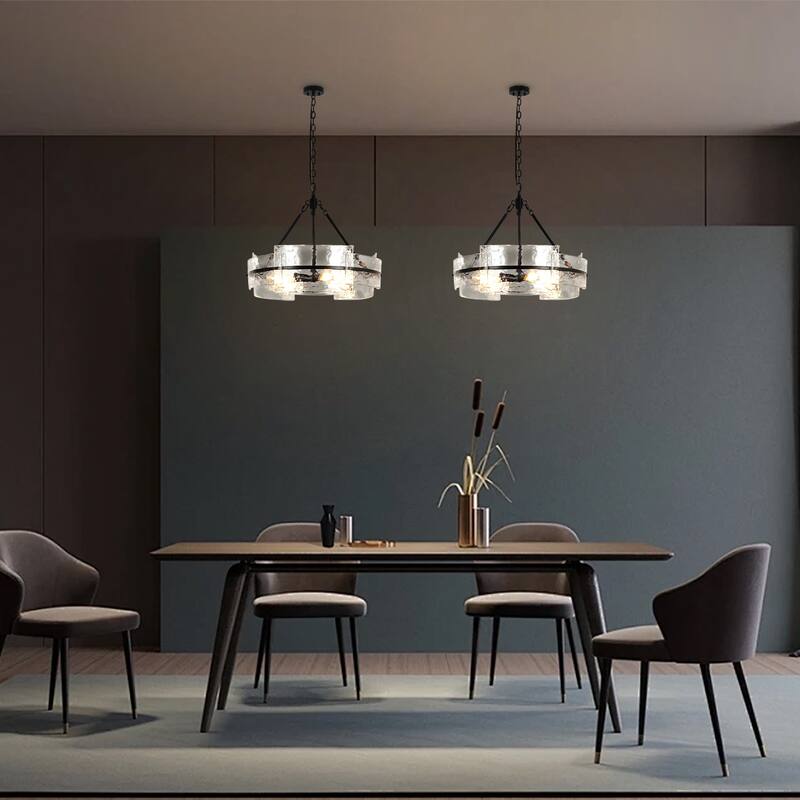 Modern 4-Light Drum Chandelier withTextured Glass for Dining Room