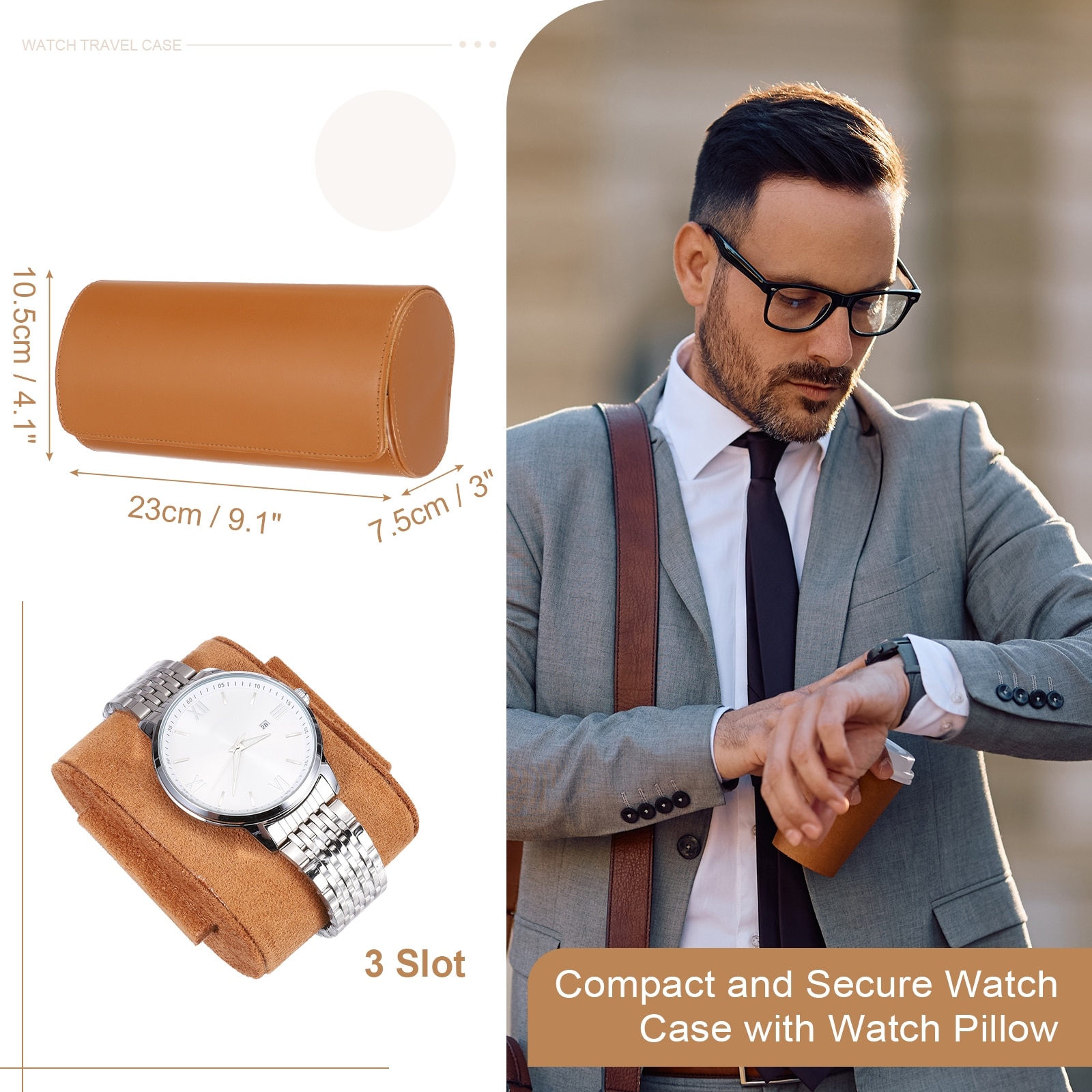 Leather Watch Travel Case Watch Roll Storage Box Organizer