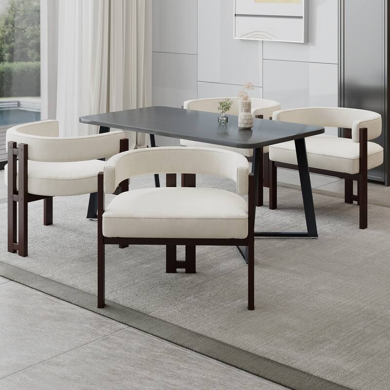 Set of 2 Modern Teddy Upholstered Accent Chairs, Open Back Barrel Dining Chair for Living Room & Bedroom