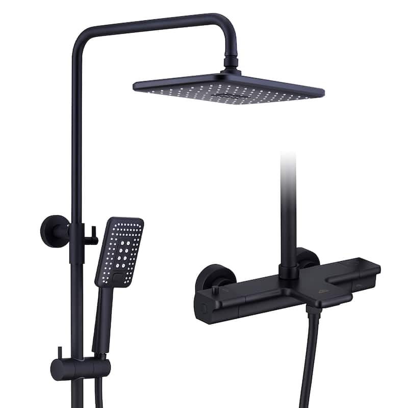 3-Spray Patterns Tub and Wall Mount Thermostatic Rain Shower Faucet with Handheld Shower Head Combo - 11.4" x 7.5"
