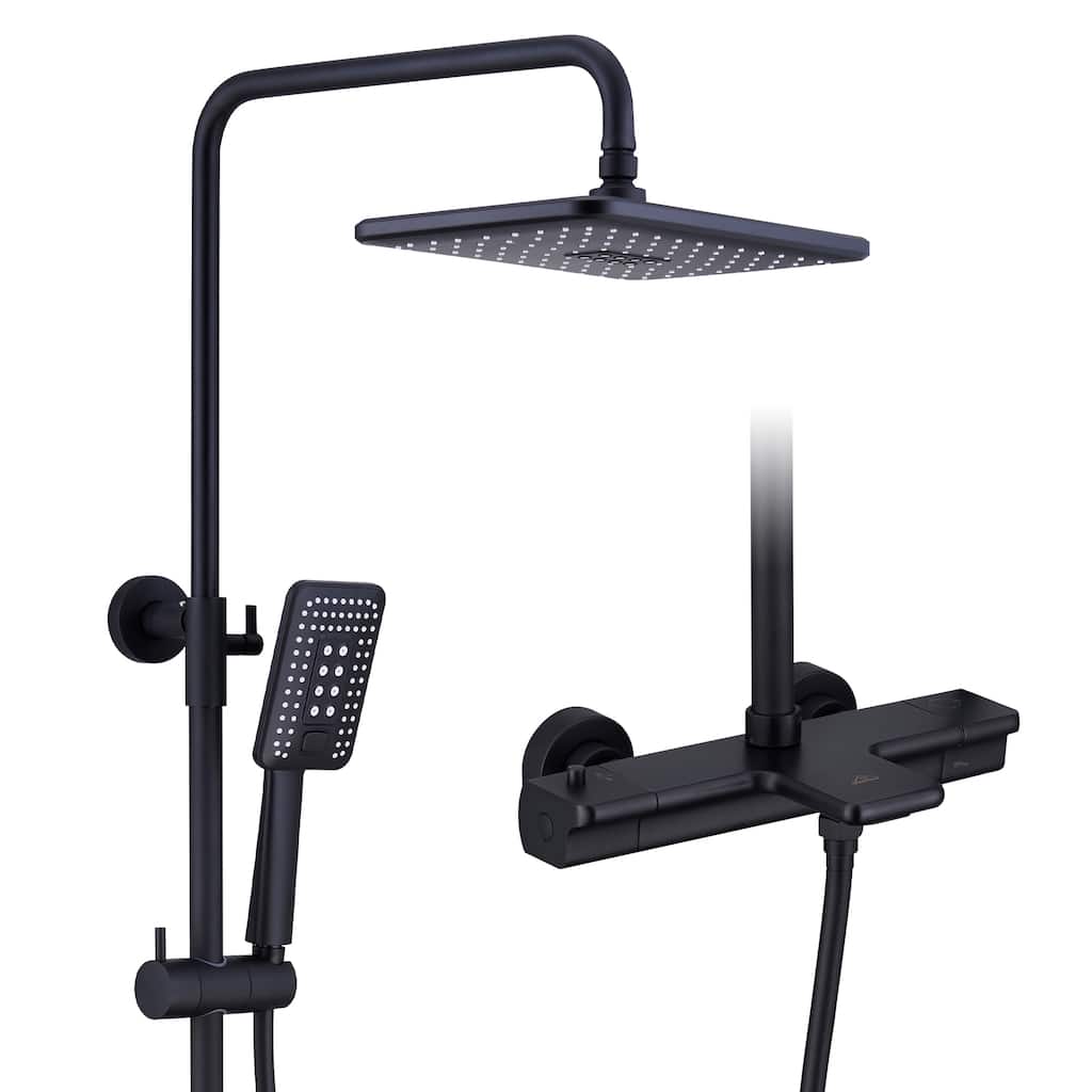 3-Spray Patterns Tub and Wall Mount Thermostatic Rain Shower Faucet with Handheld Shower Head Combo - 11.4" x 7.5"