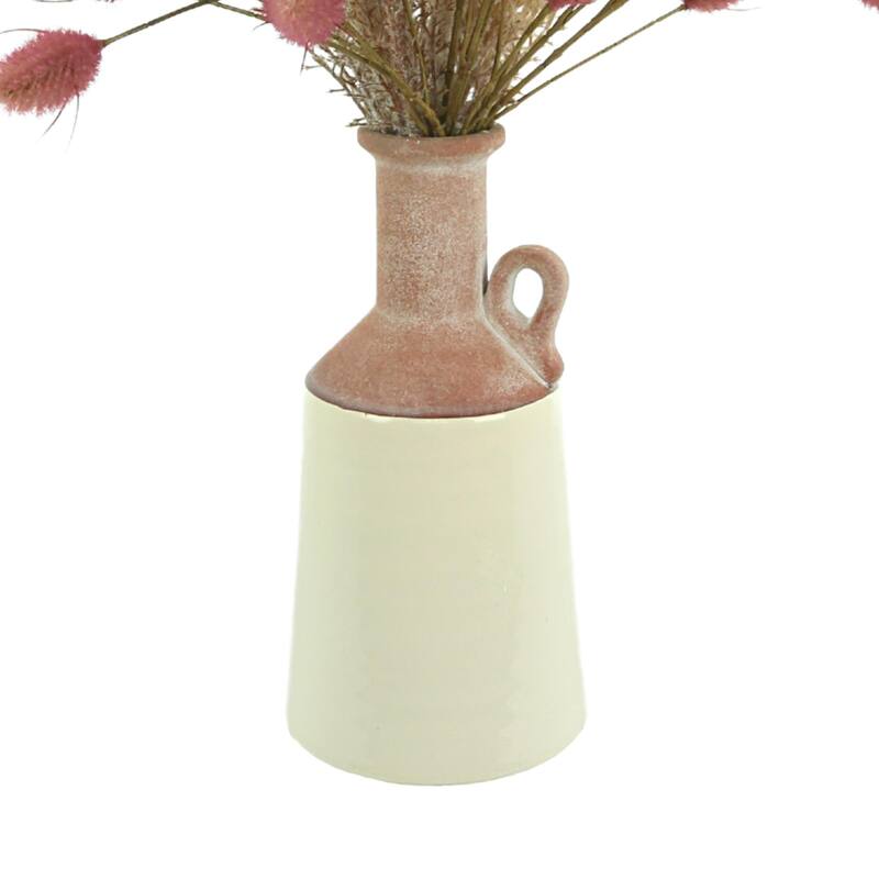 Pampas and Hare's Tail Arrangement in a Ceramic Vase - Red, Mauve, White, Beige