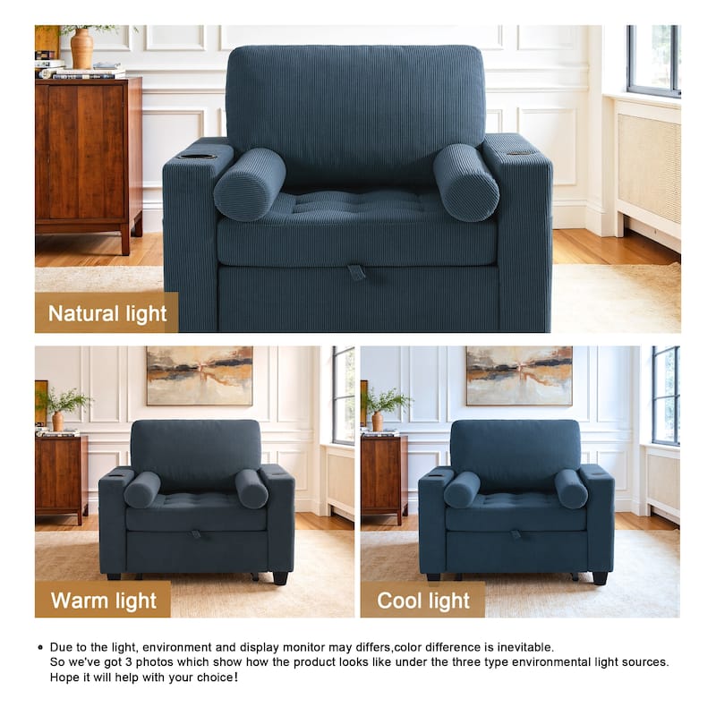 3-in-1 Pull-Out Sleeper Chair Bed Convertible Adjustable Lounge