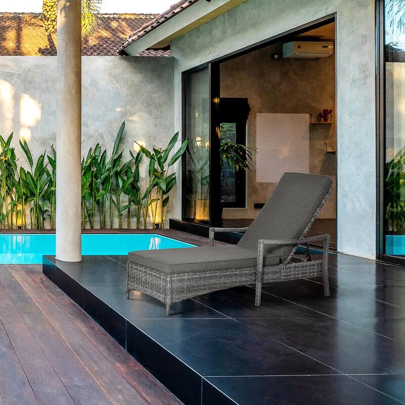 Outdoor Recliner with Cushions,Adjustable Footrest,Armrests,Tray Table