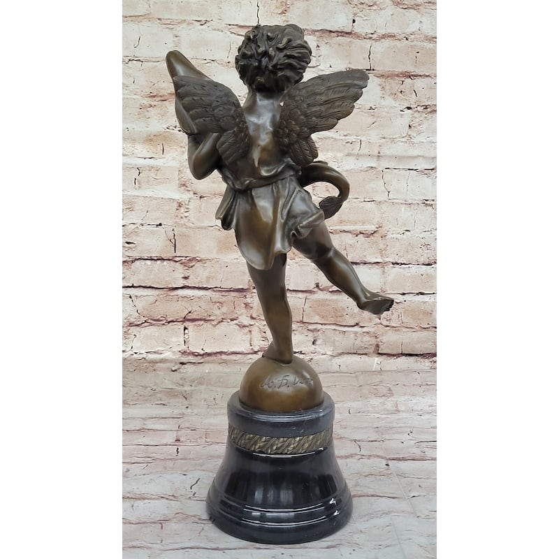 Cherub Angel Putto With A Imitative Dolphin Andrea Del Verrocchio Bronze Sculpture Figure
