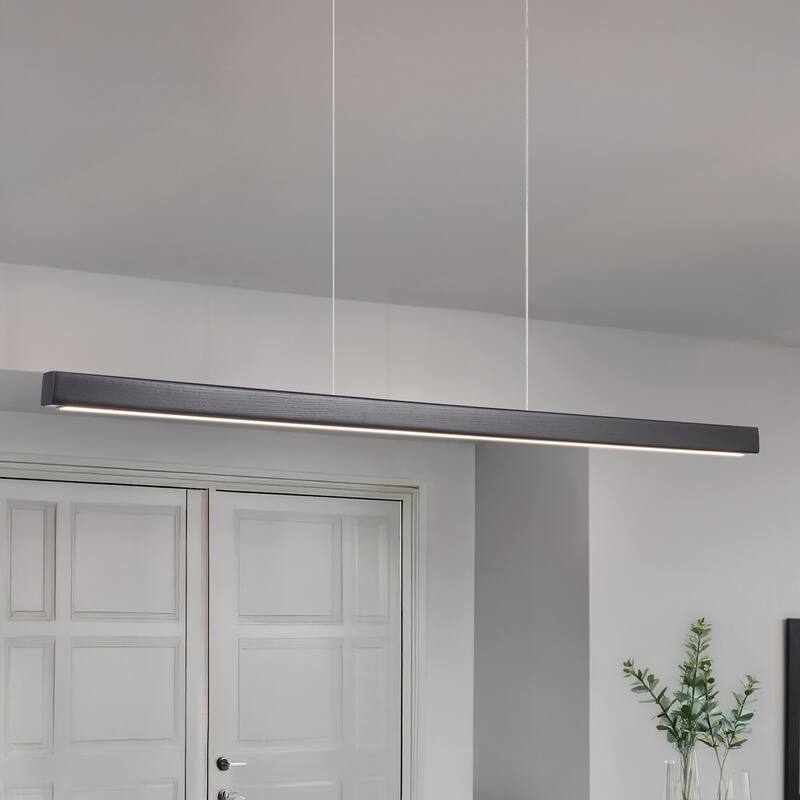 Starsky 1-Light Farmhouse Rustic Wooden Integrated LED Linear Kitchen Island Light 3000K Warm Light Chandelier