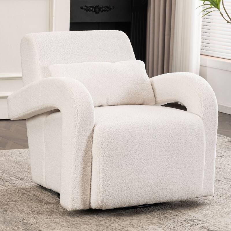 Teddy Fabric Modern Sturdy Lounge Armchair with Curved Arms and Thick Cushioning