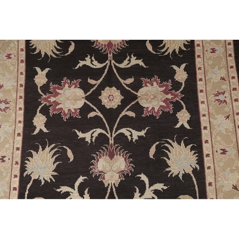 Black Floral Oushak Oriental Area Rug Hand-Knotted Wool Carpet - 5'5" x 7'9"
