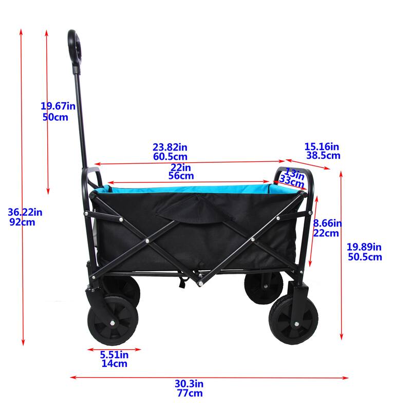 Mini Folding Shopping and Beach Cart with Steel Frame - Blue