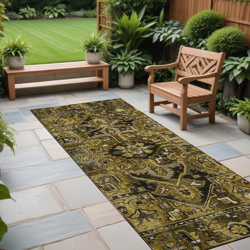 Alne Oriental Weather Resistant Classic Elegance Outdoor Rug - 8' Runner - Multi