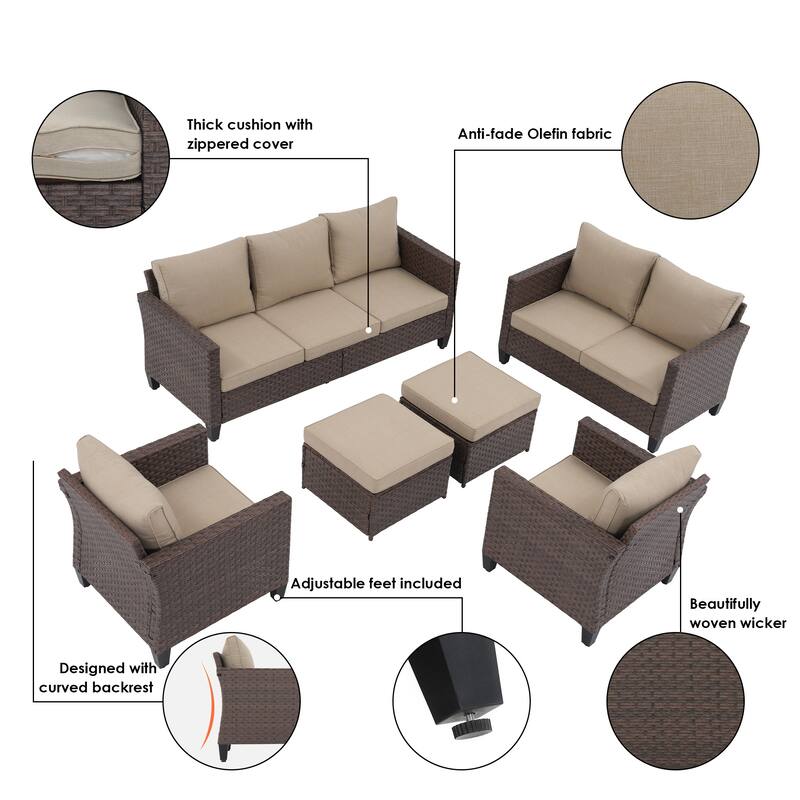 6-piece Outdoor Sectional Sofa Set Patio Furniture Set
