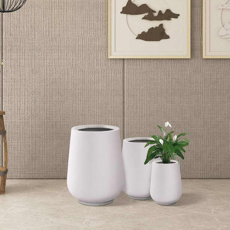 Kante 26.5", 20", 13.1"H Round Pure White Concrete Tall Planters (Set of 3), Outdoor/Indoor
