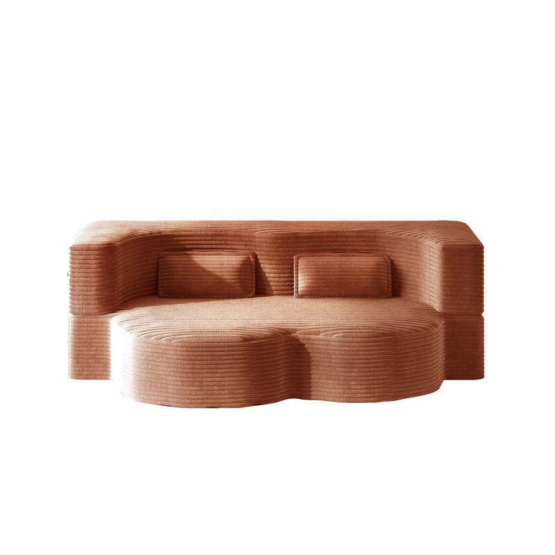 Modern Floor Sofa with 2 Pillows,Convertible Teddy Fabric Foam-Filled Sleeper Sofa Bed