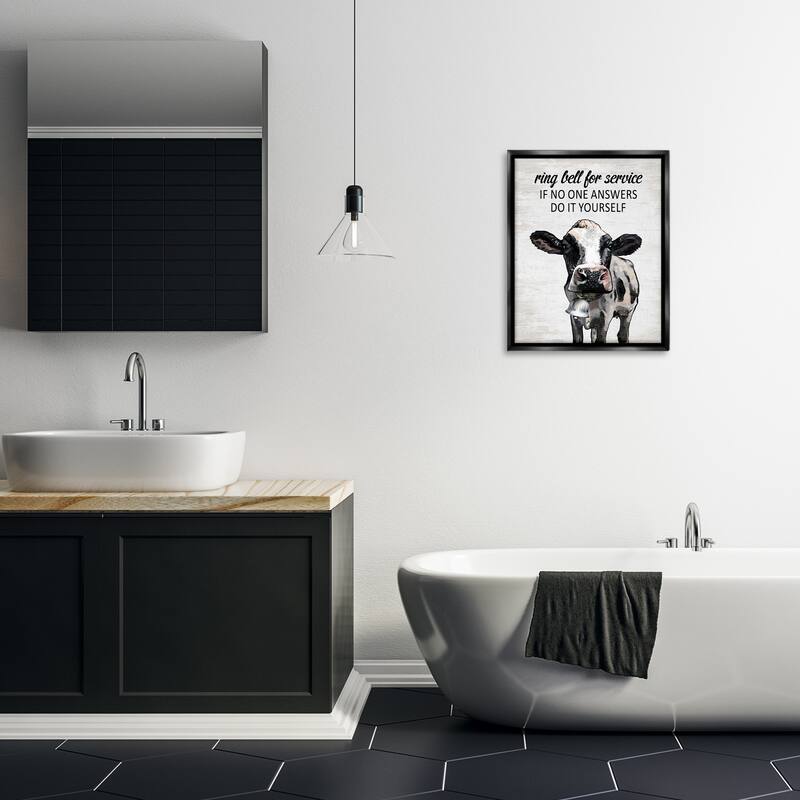 Stupell Laundry Service Cow Framed Floater Canvas Wall Art Design By Lettered and Lined