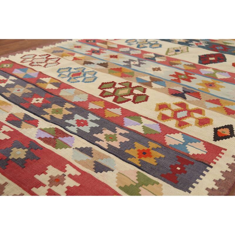 Kilim Qashqai Persian Vintage Rug Handmade Beige Wool Carpet - 4'7"x 7'4"