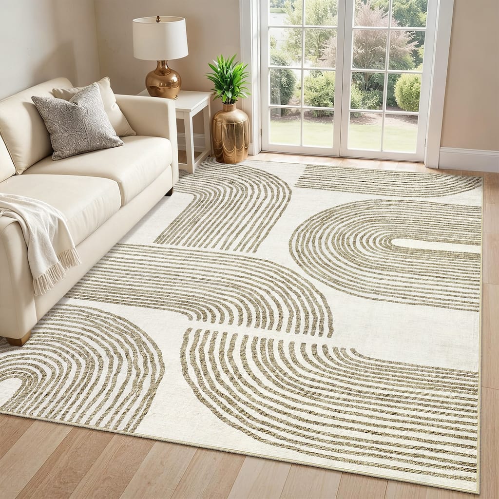 Garvee Curved Line Washable Area Rug
