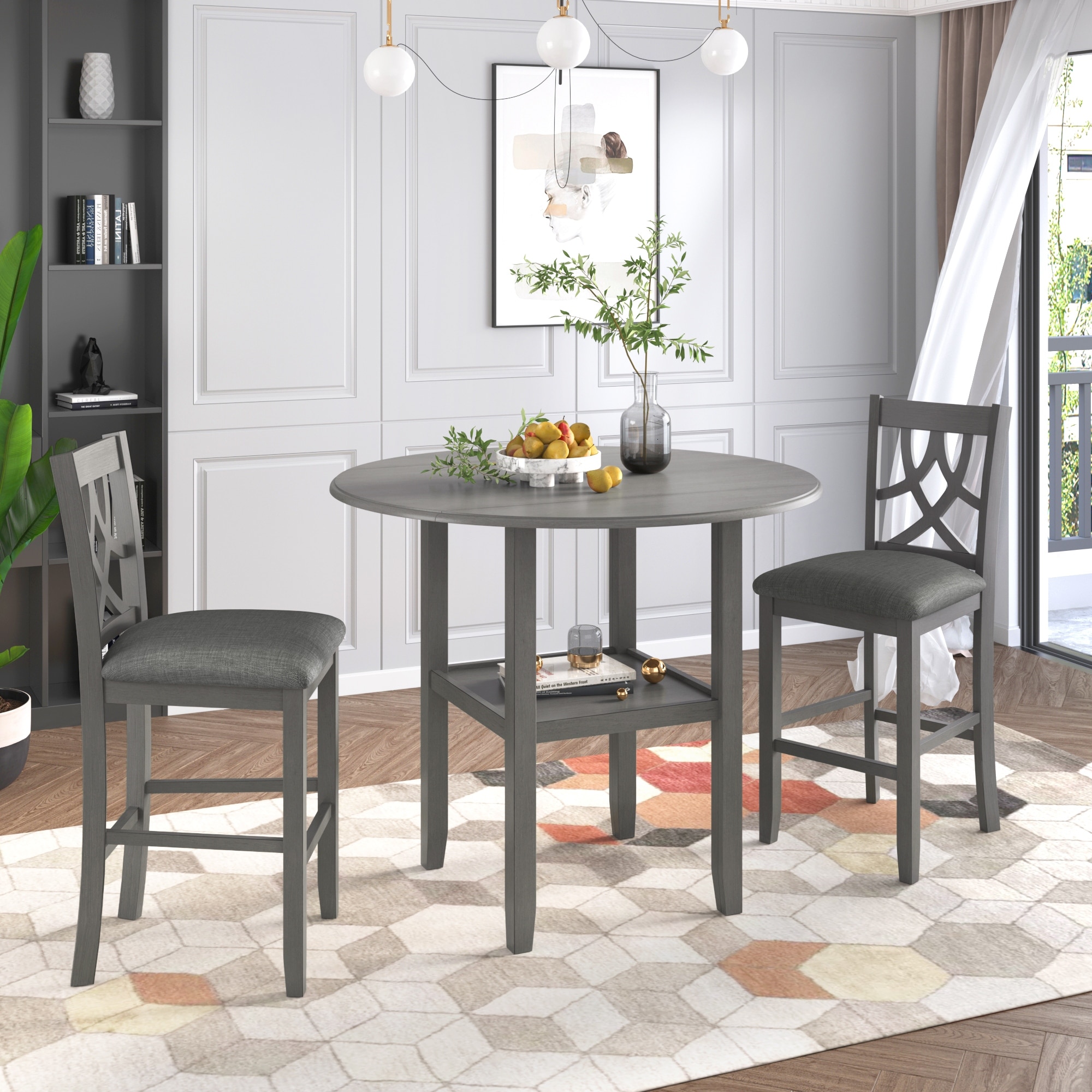 Round drop outlet leaf table set