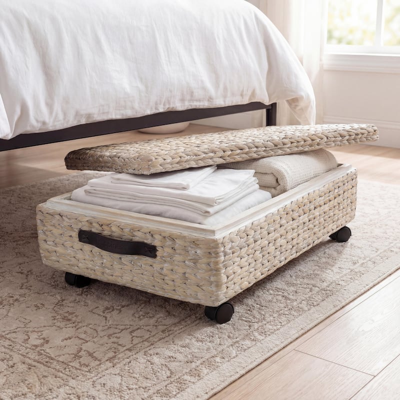 happimess Hyacinth/Wood Underbed Storage Bin with Wheels & Handles