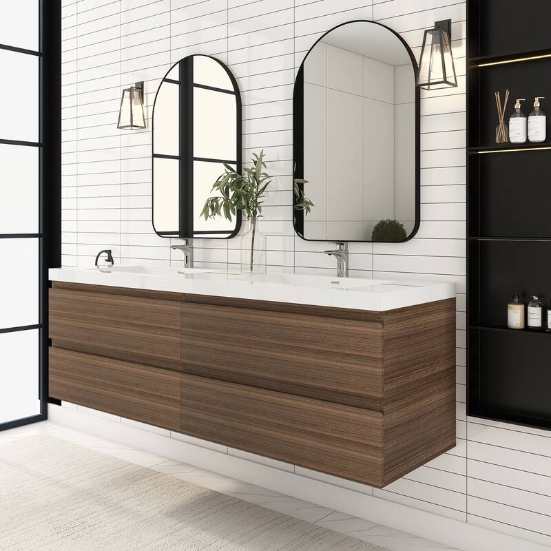 72 inch Wall-Mounted Bathroom Vanity Set with Integrated Resin Sink