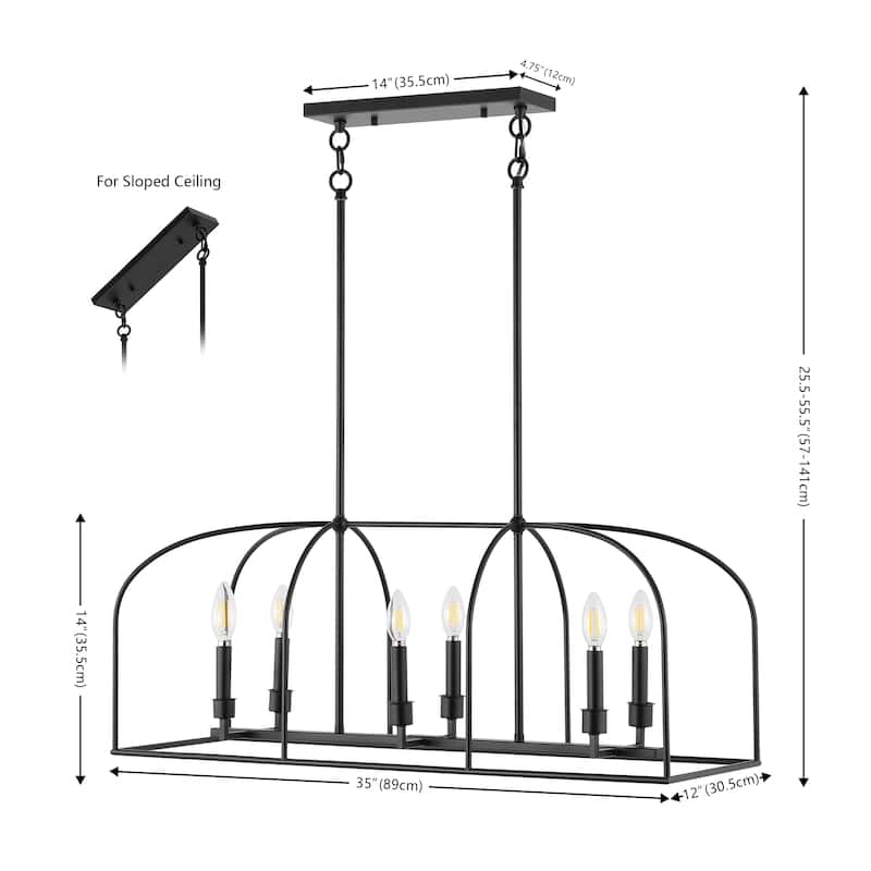 SAFAVIEH Lighting Arja 6-Light Adjustable Linear Chandelier (LED Bulbs Included) - 35 In. W x 12 In. D x 25.5-55.5 In. H - Black