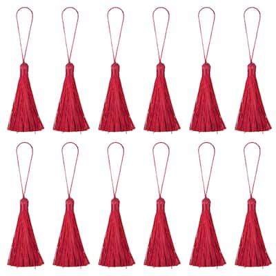 6.5" Silky Bookmark Tassels with Loop for DIY Craft Accessory, 12Pcs