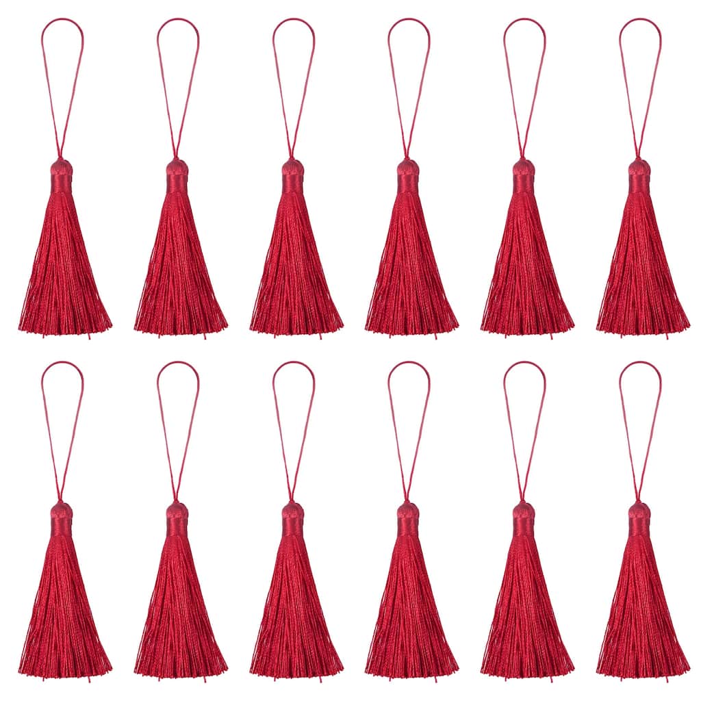 6.5" Silky Bookmark Tassels with Loop for DIY Craft Accessory, 12Pcs