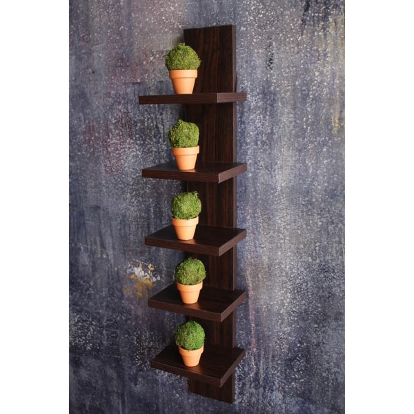 Danya B QBA486 30 Inch Tall 5 Tier Wall Shelf - Walnut - N/A