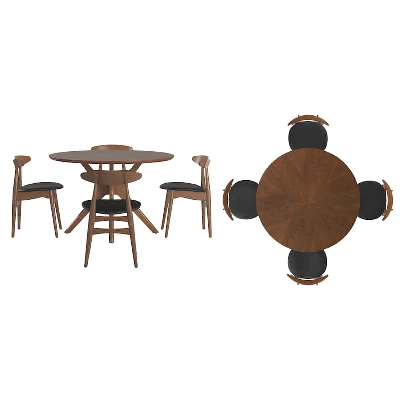 Sylvestria Mid-Century Walnut Finish Round Dining Set