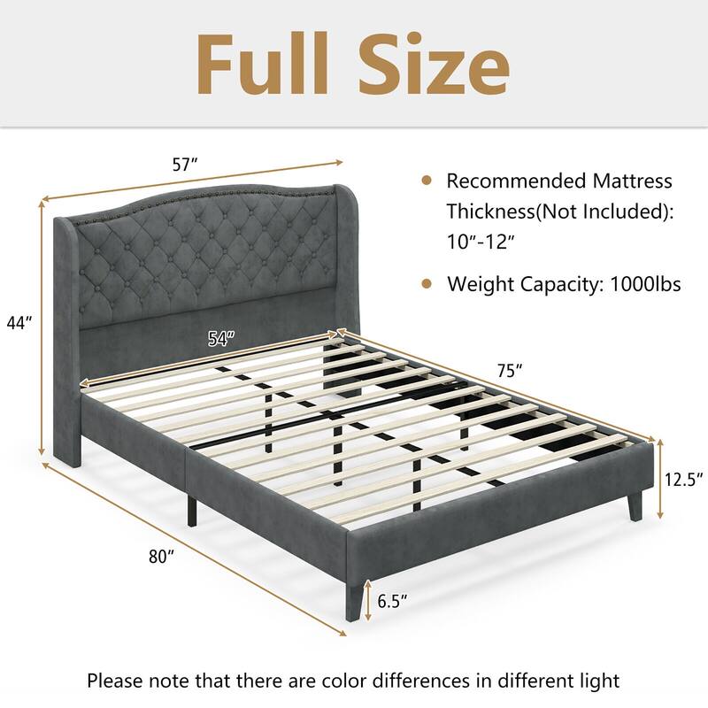 Gymax Full Upholstered Platform Bed Frame w/ Button Tufted Headboard