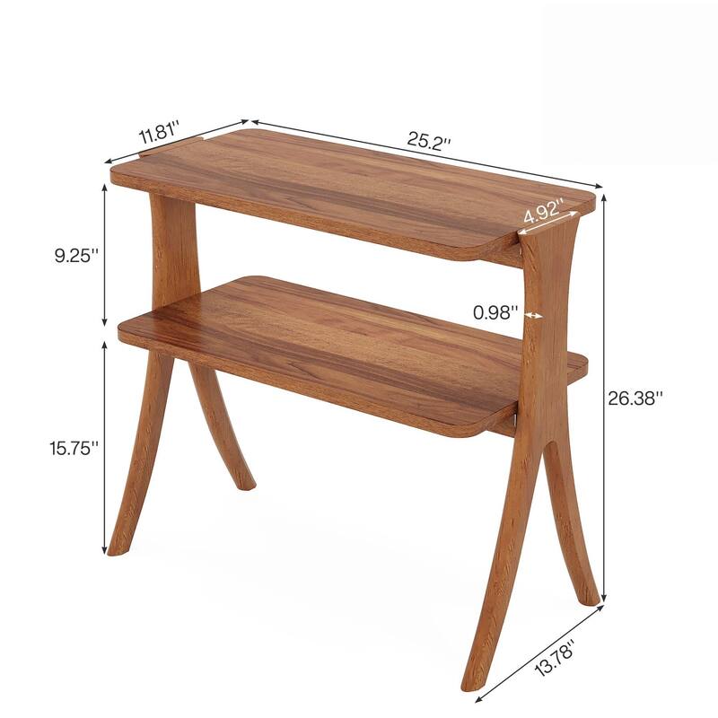 25.2"Narrow Side Table -2-Tier Small Farmhouse End Table with Solid Wood Legs, Space-Saving Furniture with Storage Shelf
