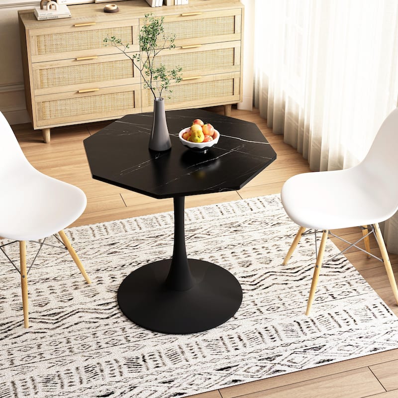 Sleek Octagonal Coffee Table with Printed Marble Top