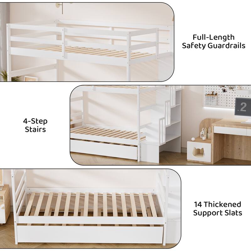 Ouyessir Twin Over Twin Bunk Bed with Trundle and Staircase