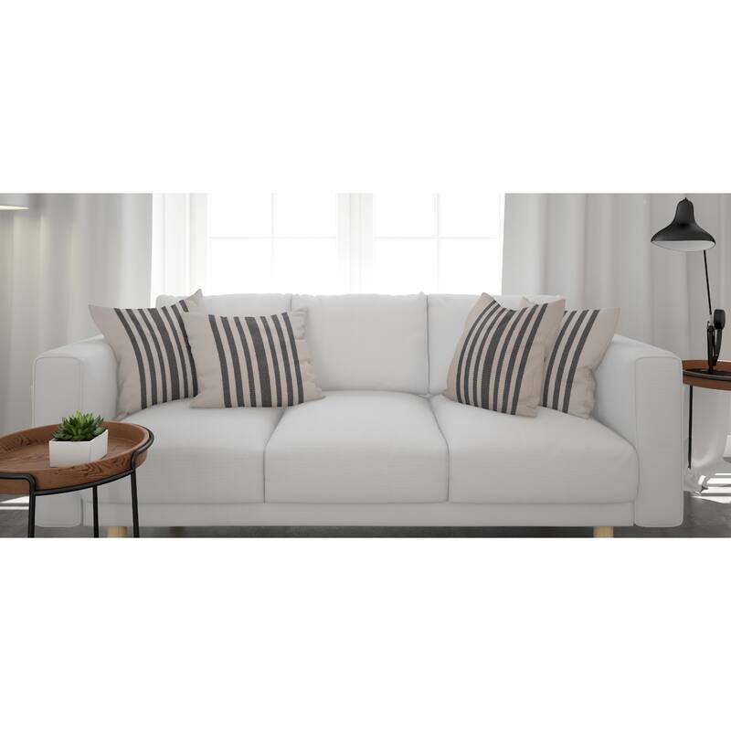 Handwoven Reversible Striped Square Throw Pillows - 22" - White and Black - Set of 4