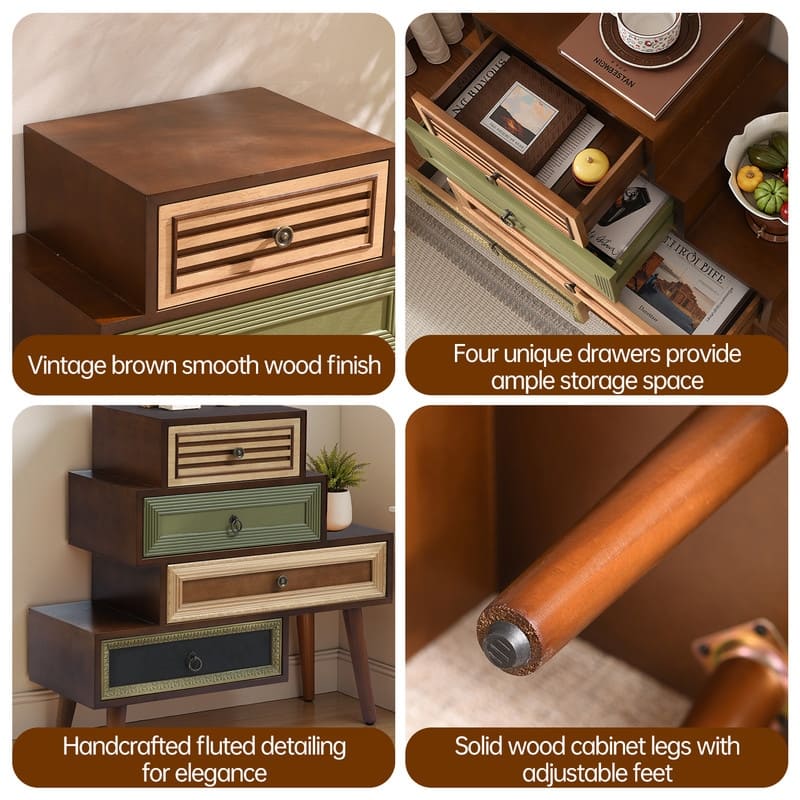 4-Drawer Cabinet With Artistic Mixed Materials