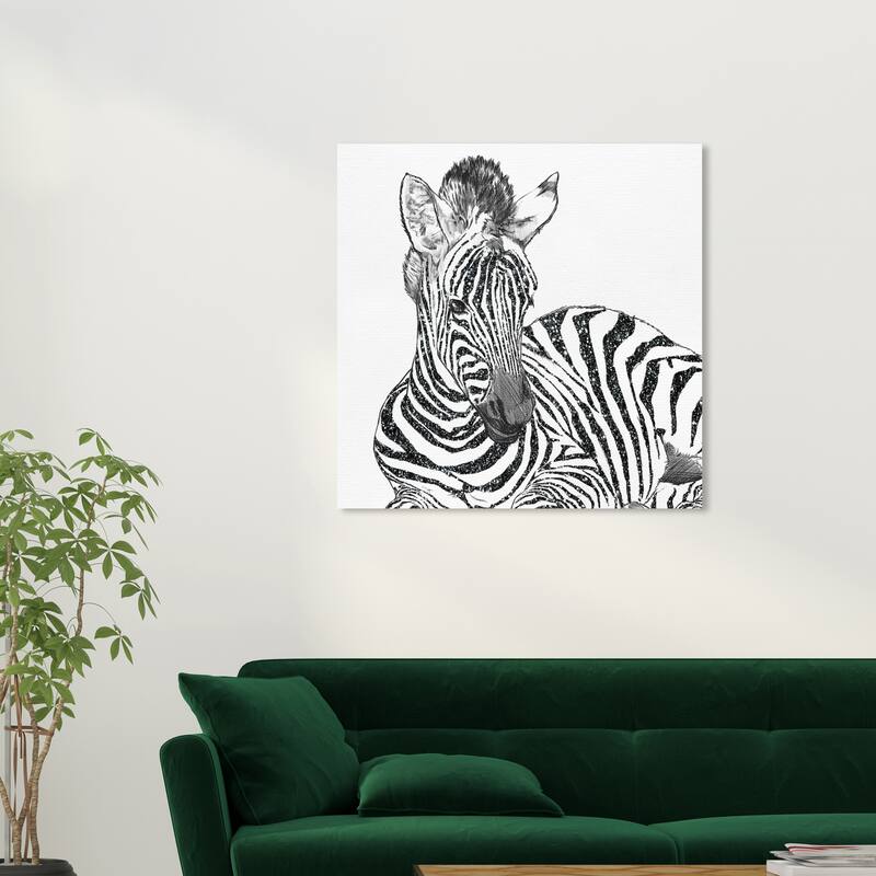 Wynwood Studio Canvas Animals Glitter Stripes Zebra Black Black and Metallic Gray Modern & Contemporary Wall Art Canvas Print - 30 x 30
