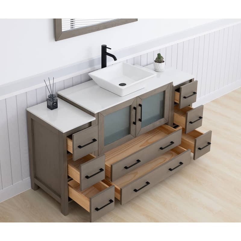 Vanity Art 60-inch Single Sink Bathroom Vanity Set With Engineered Marble Top and Free Mirror - 60 x 18.5 x 36 Inches