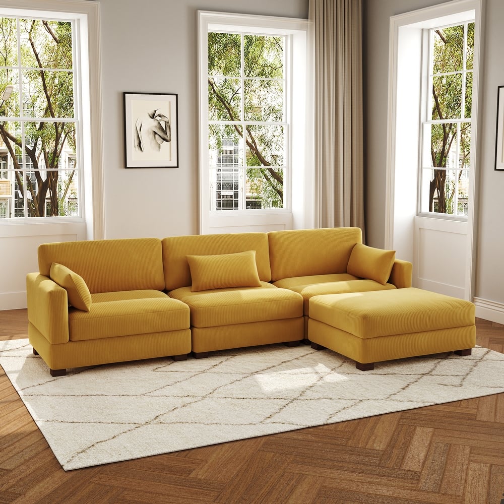 4-Piece L Shaped Couch Modular Sectional Sofa with Ottoman