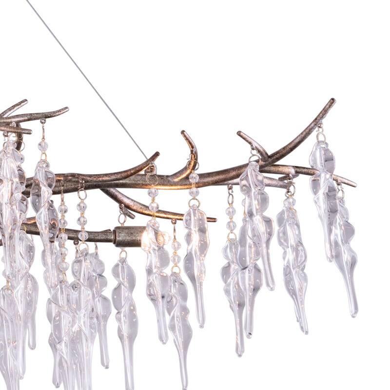 Rainier 6L Silver Linear Crystal Waterfall Linear Chandelier Island Pendant Light Fixture - 40-in W x 19-in H x 24-in D