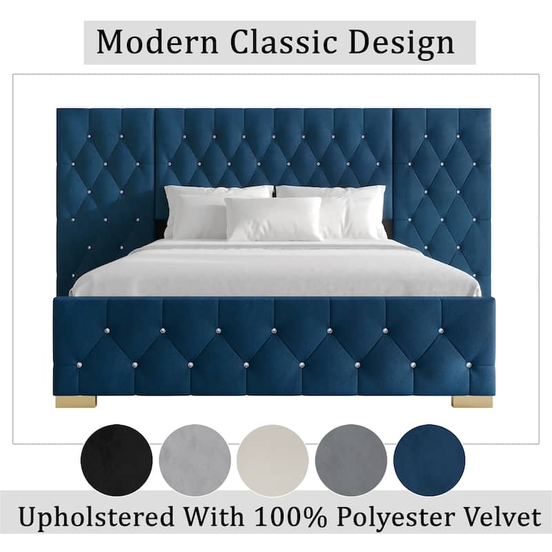 CraftPorch Luxurious Velvet Tufted Platform Bed with Wall Panels
