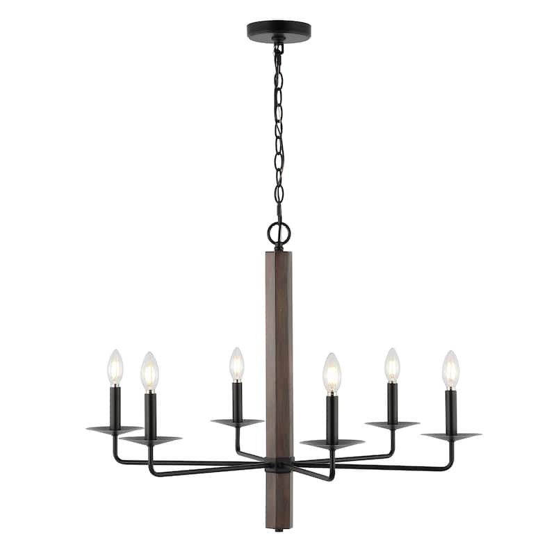 SAFAVIEH Lighting Chandrima 32" Modern & Contemporary Chandelier (6-Bulb) - 32" W x 32" D x 88" H - Black/Walnut