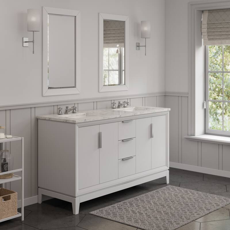 Elizabeth 60" Carrara White Marble Bathroom Vanity W/Mirrors & Faucets