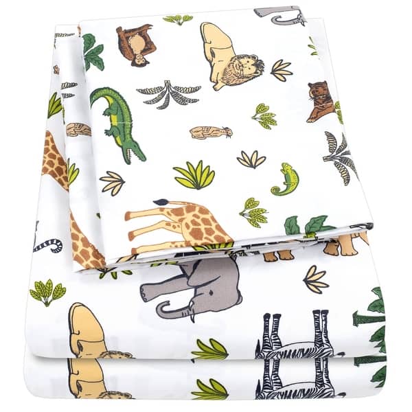 slide 2 of 8, Kids Wild Animal Jungle Printed Microfiber Sheet Set