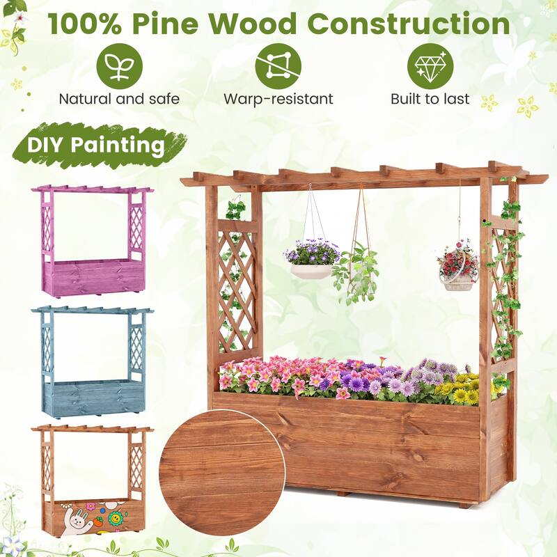 Gymax 2PCS Wooden Raised Garden Bed/ Lattice Trellises Hanging Roof