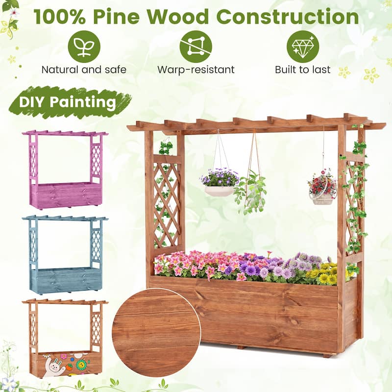 Gymax Wooden Raised Garden Bed/ Lattice Trellises Hanging Roof